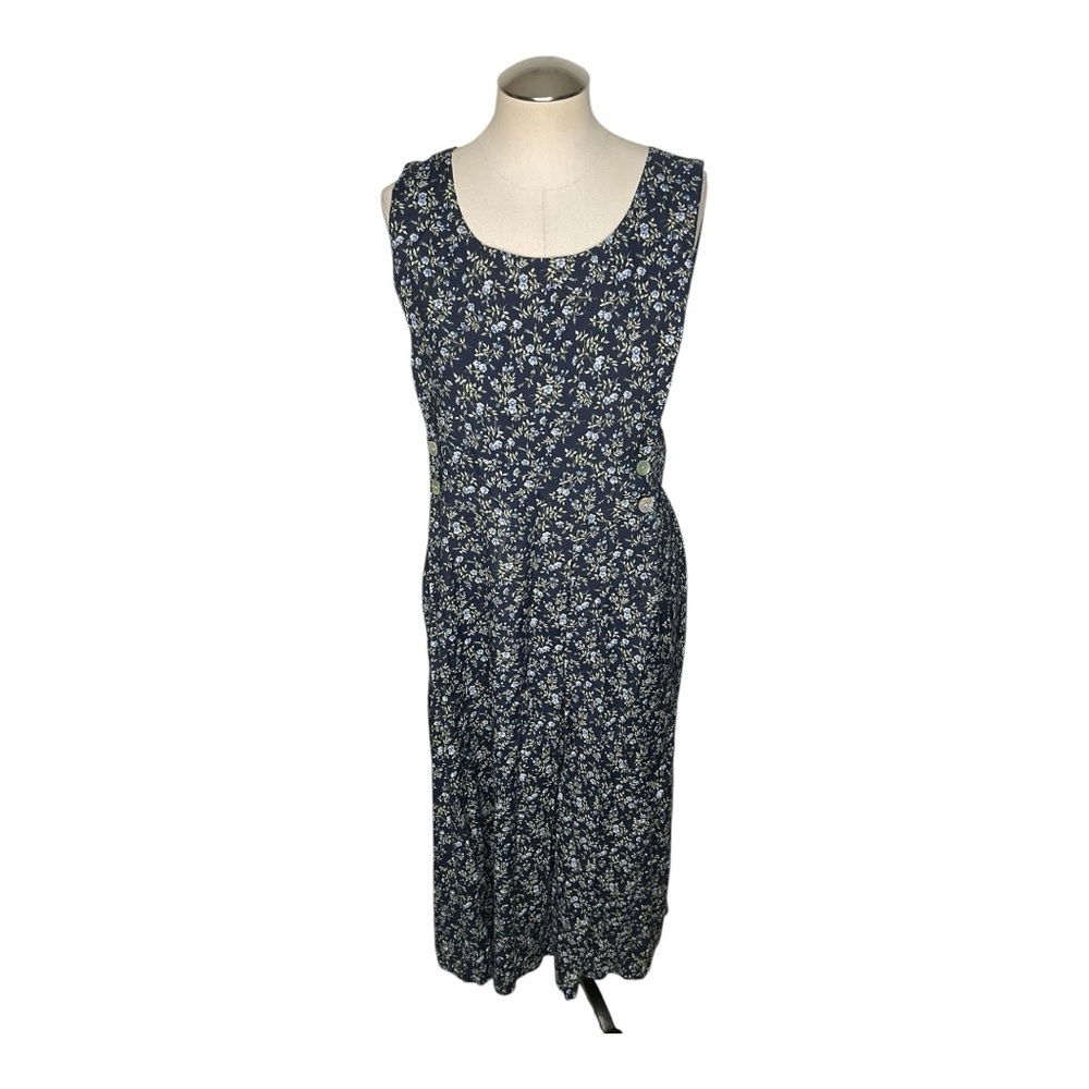 Metropolitan Rayon Floral Midi Dress Sleeveless Button Side Size M